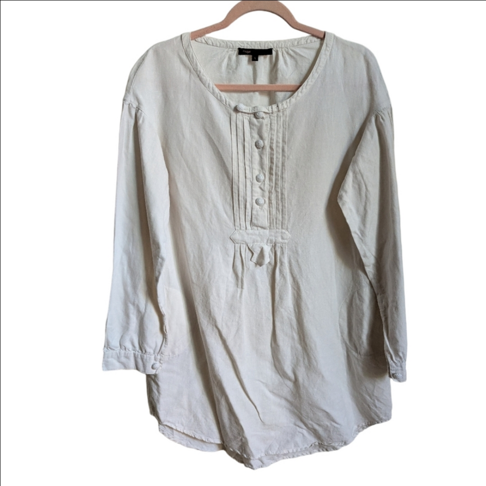 MAJE Cream French Bohemian Casual Contemporary Tunic Blouse Size Large